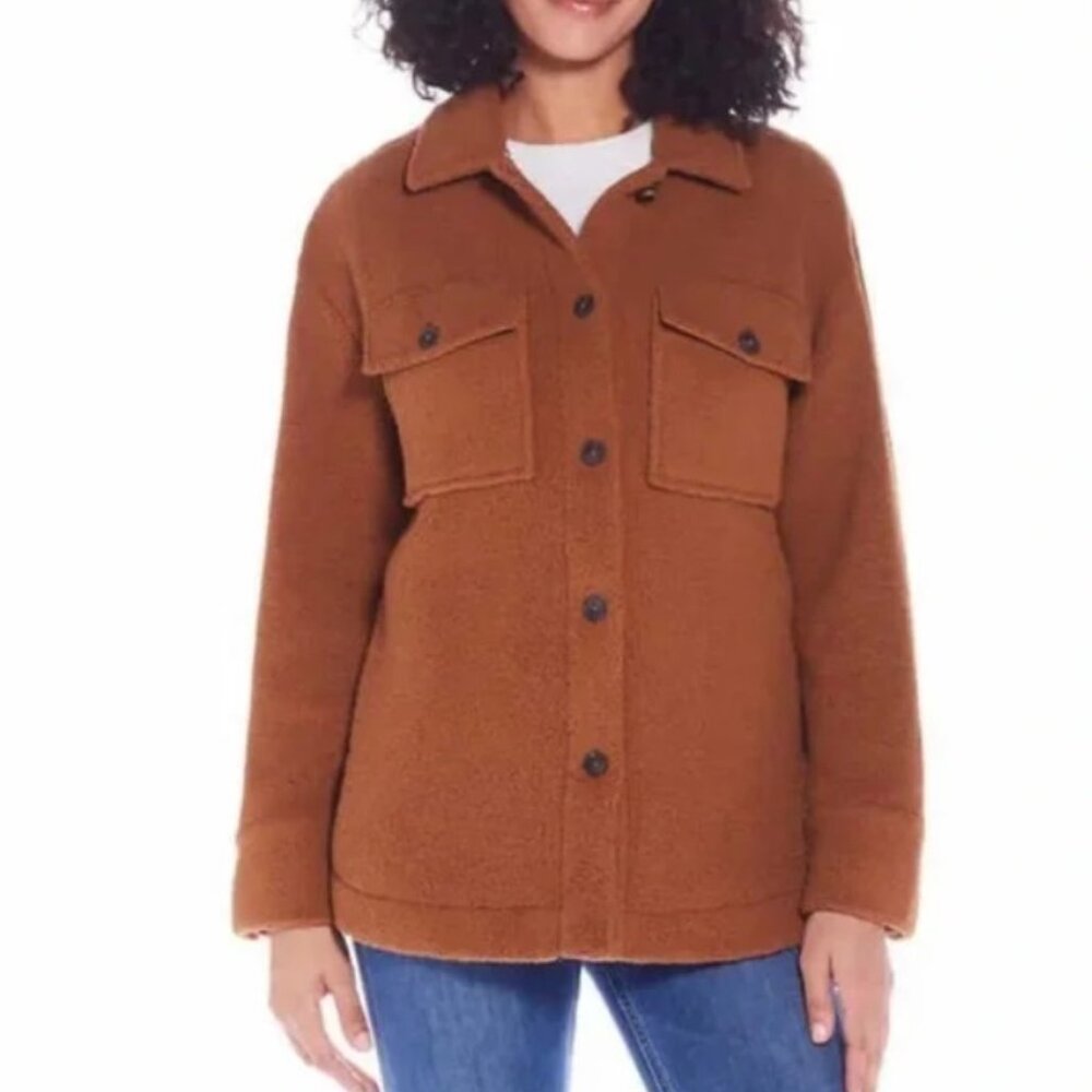 NWT Weatherproof Vintage Fuzzy Fleece Shacket, Jacket, Brown, Size XXL